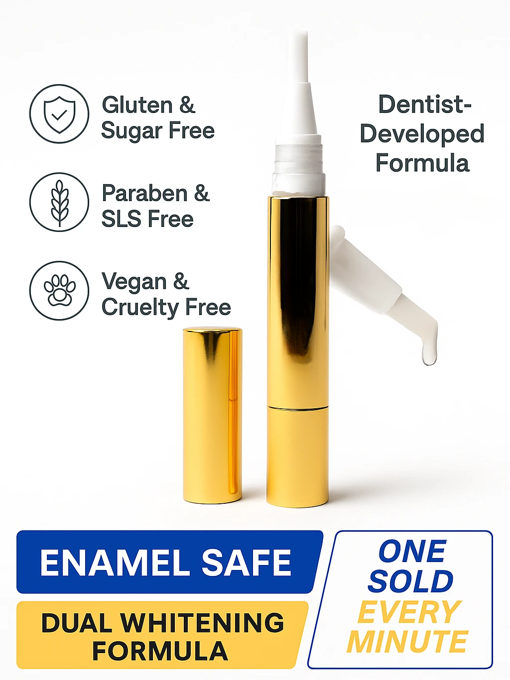 Teeth Whitening Gold Serum Pen – Dual-Peroxide with Xylitol