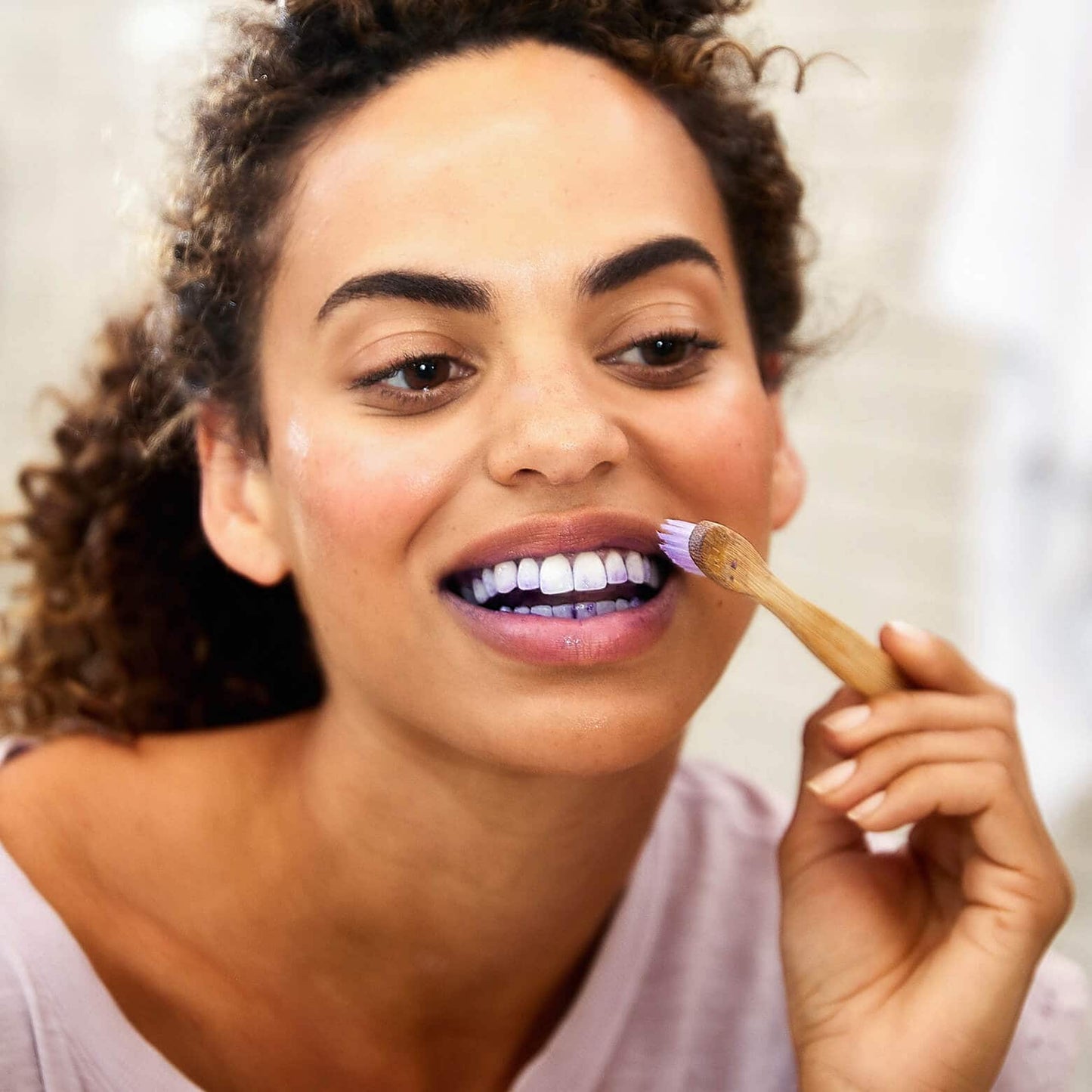 Teeth Whitening Purple Toothpaste Tablets - Minty Fresh Color-Correcting & Surface Stain Removal (30 Tabs, 60-Day Supply)